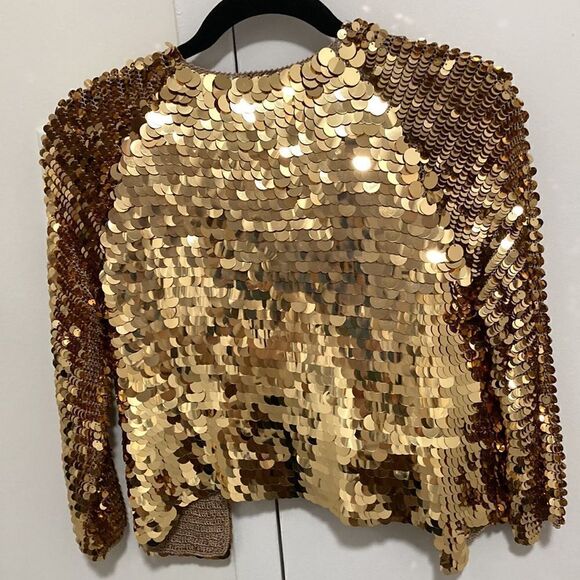 Topshop NWOT Open Jacket Made of Gold Sequin Disks. Size 2. - Picture 2 of 6